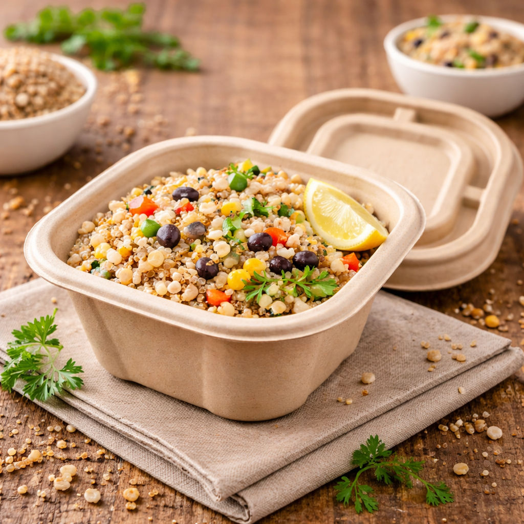 1000 ML Container With Lid Bagasse Compostable